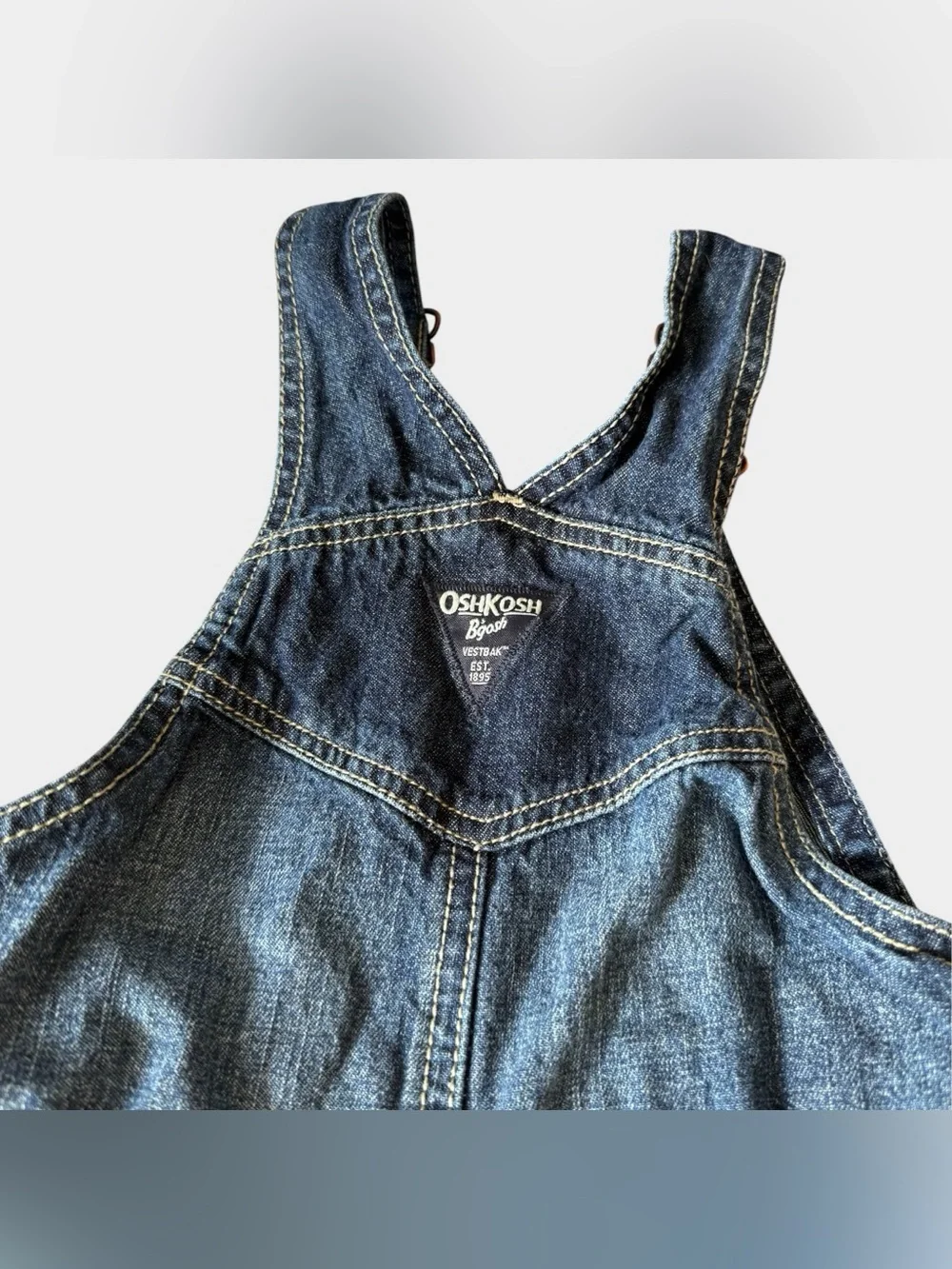 OshKosh B'gosh Blue Denim Jean Overalls Baby Boy 9-12M Western Embroidered Logo